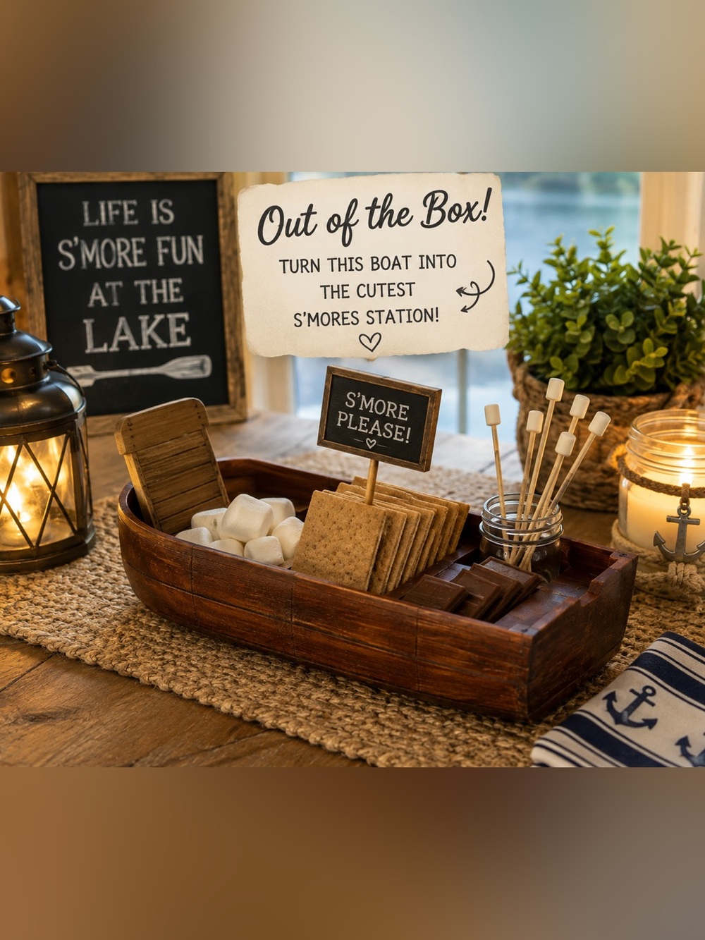 Vintage Handmade Wooden Boat – 17” Folk Art – FLOATS! – Lake House & Cottage Dec